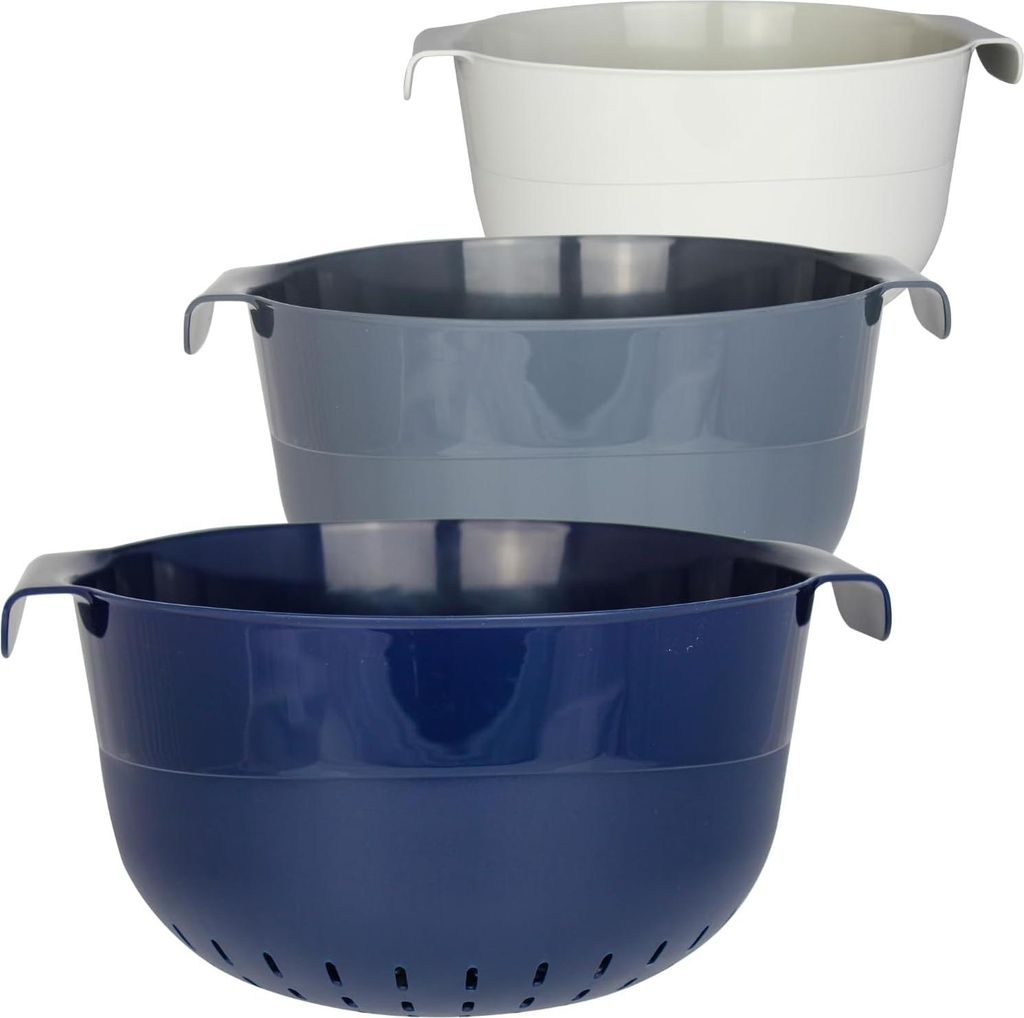 GENF Sieb-Set 3-teilig – 3 L Küchenschüsseln mit Seiher, Ø 22 cm, stapelbar