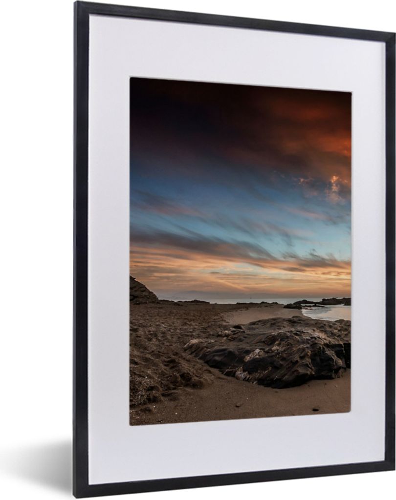 MuchoWow Gerahmtes Poster Strand - Steine - Abend - Himmel - Natur 30x40 cm - Poster mit Schwarzem Bilderrahmen Wandposter Rahmen Foto Bilder - W...