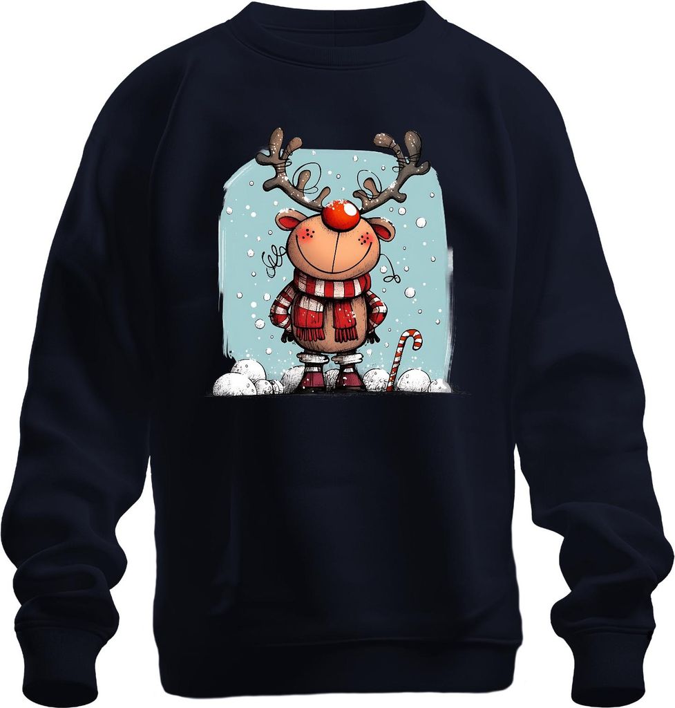 Rudolf Rentier Rotnase Weihnachten Lustig Schal Zuckerstange Uni Sweatshirt Pullover, Navy, L