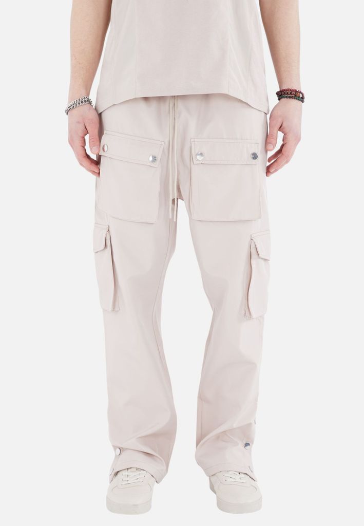 Jogginghose viele Taschen Jogger seitlich zu öffnen Knöpfe Herrenhose XL Beige