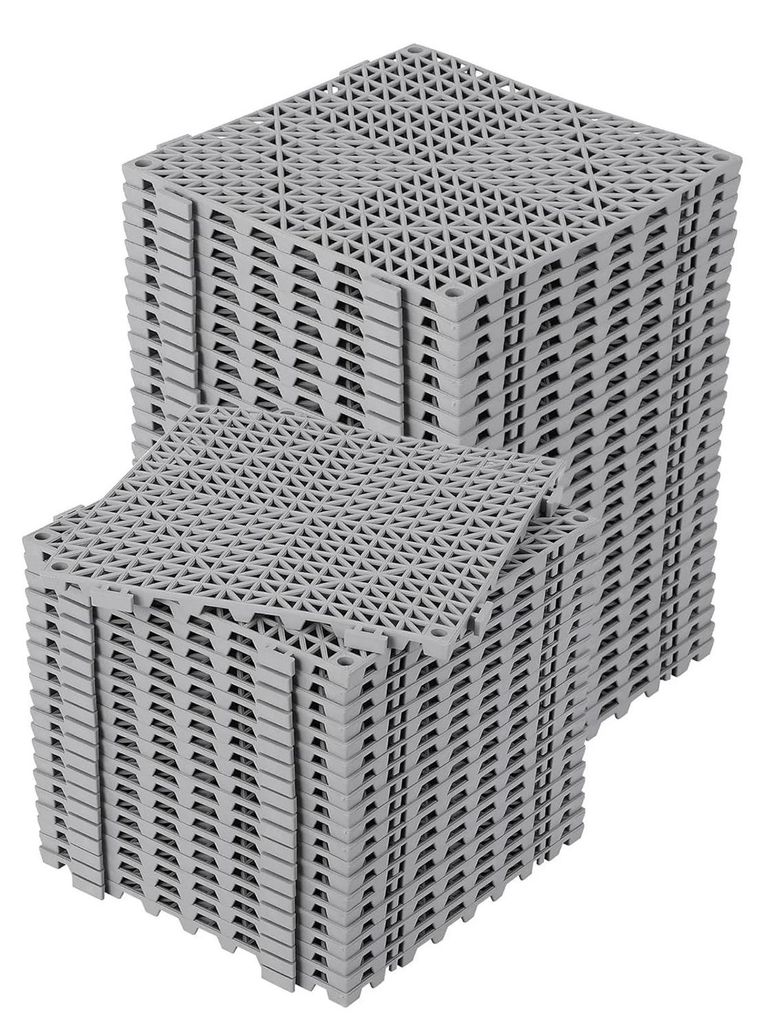 Modulare Drainage-Fliesen - Klick-Bodenfliesen - 30,5 x 30,5 cm - 50er Pack - Rutschfest - Drainierend - Weiches PVC - Bad - Grau