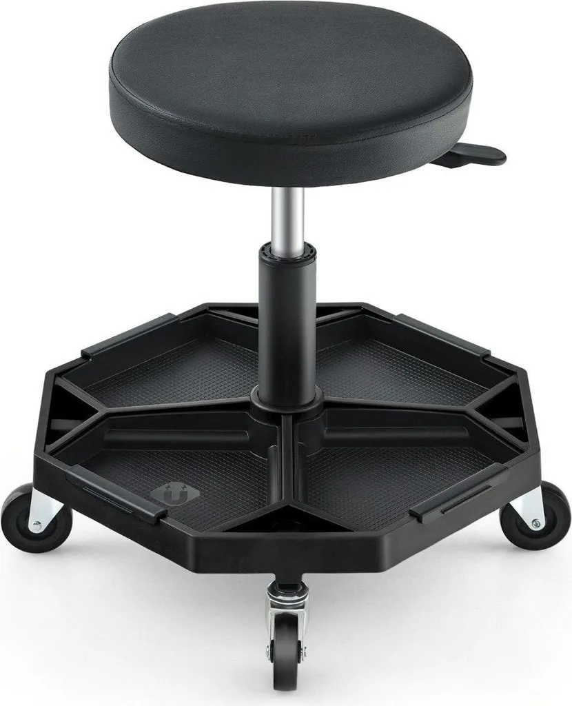 Tabouret de mécanicien réglable 150kg avec plateau porte-outils intégré