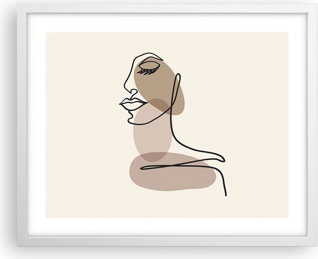 Gerahmtes Poster - Weißer Rahmen - Zeichnung einzeilig Frau - 50x40 cm - Wand Bild - Wanddeko - Wandbilder - Kunstposter - Wandposter - Bilderrahm...