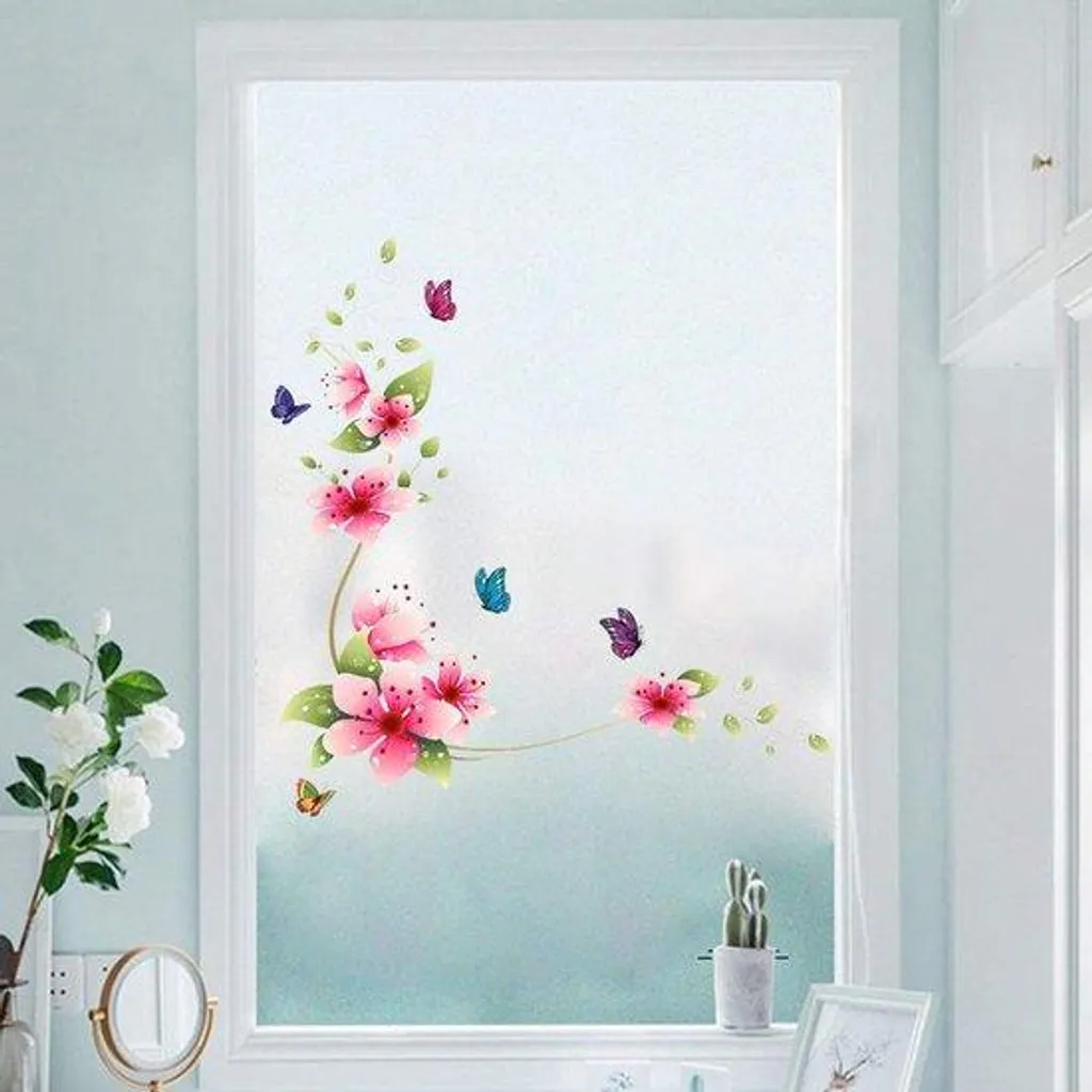Sticker mural rouge décor fleurs 62x64 cm pour rénover une salle de bain
