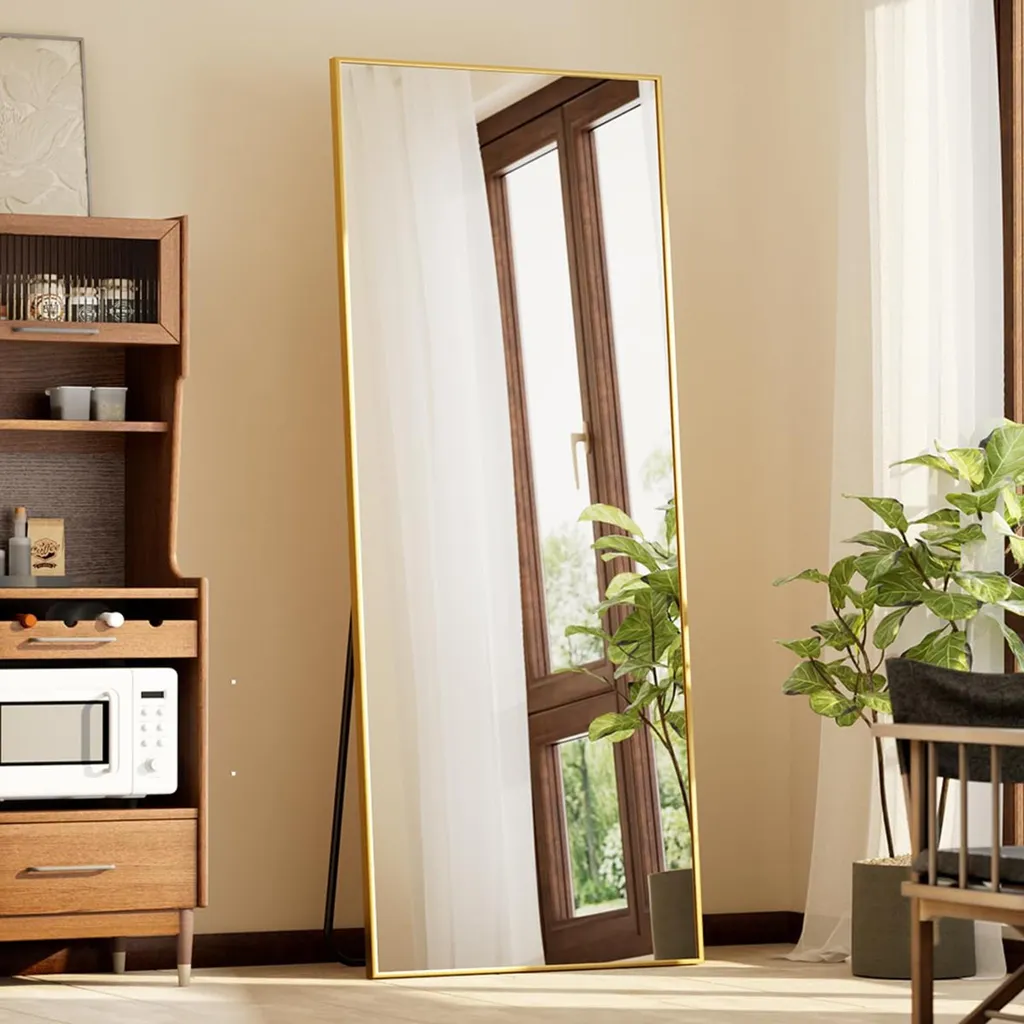 Miroir sur pied psyché moderne avec cadre mince en métal noir mat 155cm