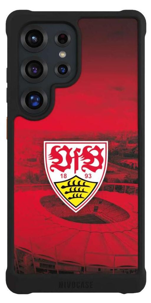 NIVOCASE Hülle für Samsung Galaxy S25 Ultra Stoßfeste Handyhülle NIVOmax Case Schwarz Offizielles Lizenzprodukt Stadion VfB Stuttgart