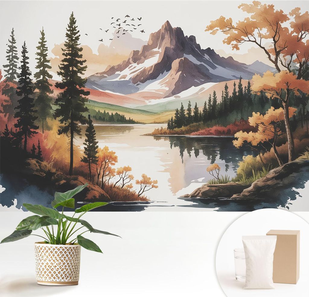 Fototapete - 152x104 cm - Tapete - Wandtapete - Wandbilder - Dekofolie - Tapete Folie - Wand - Dekoration - Wohnzimmer - Bergherbst