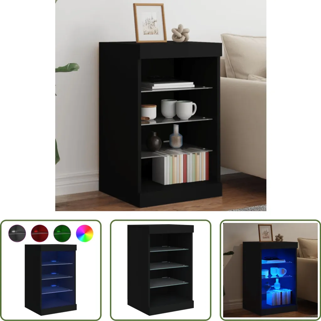 The Living Store Credenza con luci LED nera 41x37x67 cm