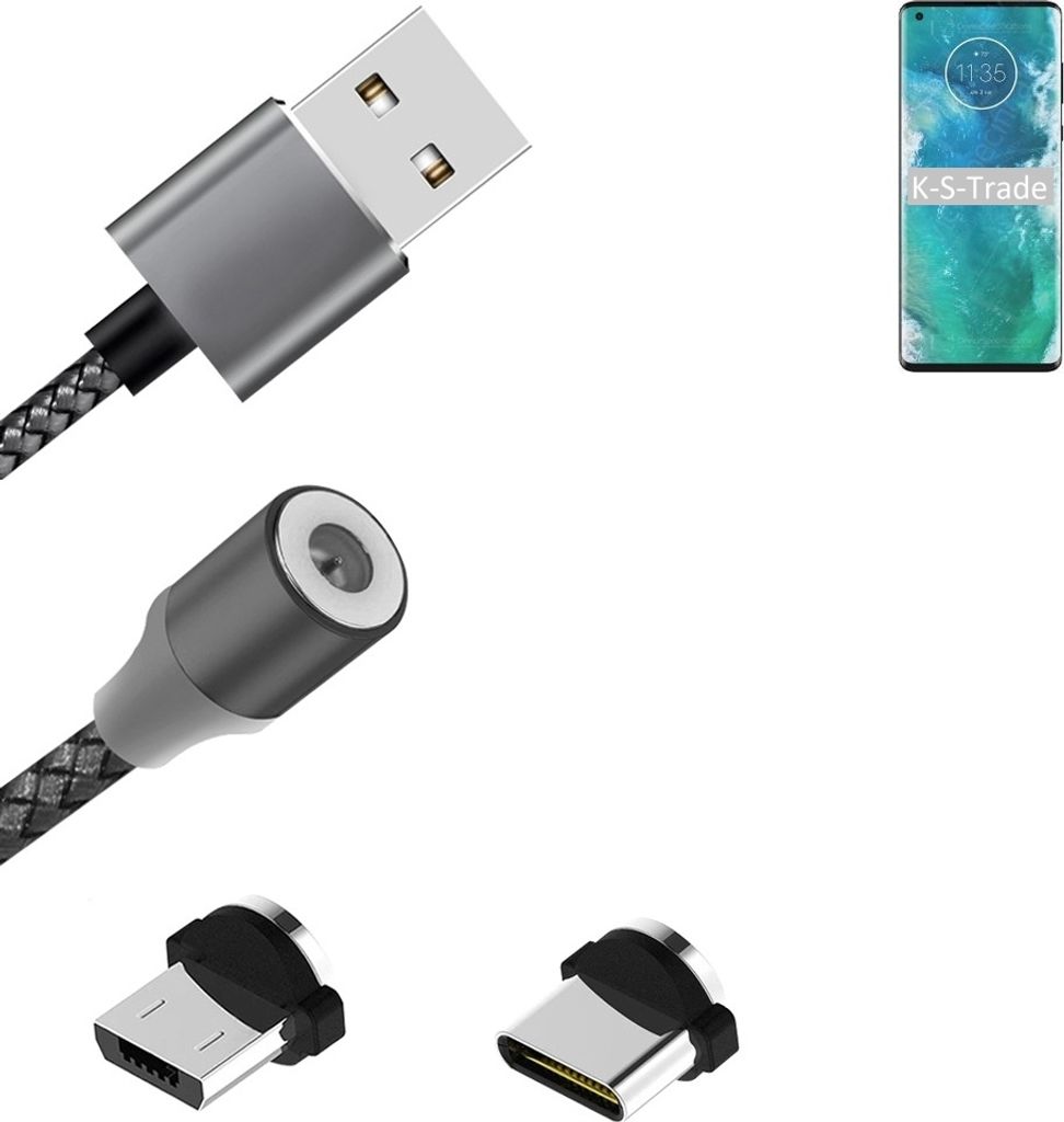 K-S-Trade Hochwertiges Magnet-Lade-kabel Sync-Kabel Daten-Kabel für Motorola Edge+ mit USB-Typ-C-Anschluss und Micro-USB-Anschluss 2A bis zu 480mbps