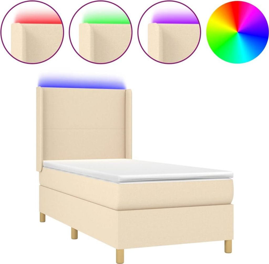 vidaXL Boxspringbett mit Matratze & LED Creme 90x190 cm Stoff