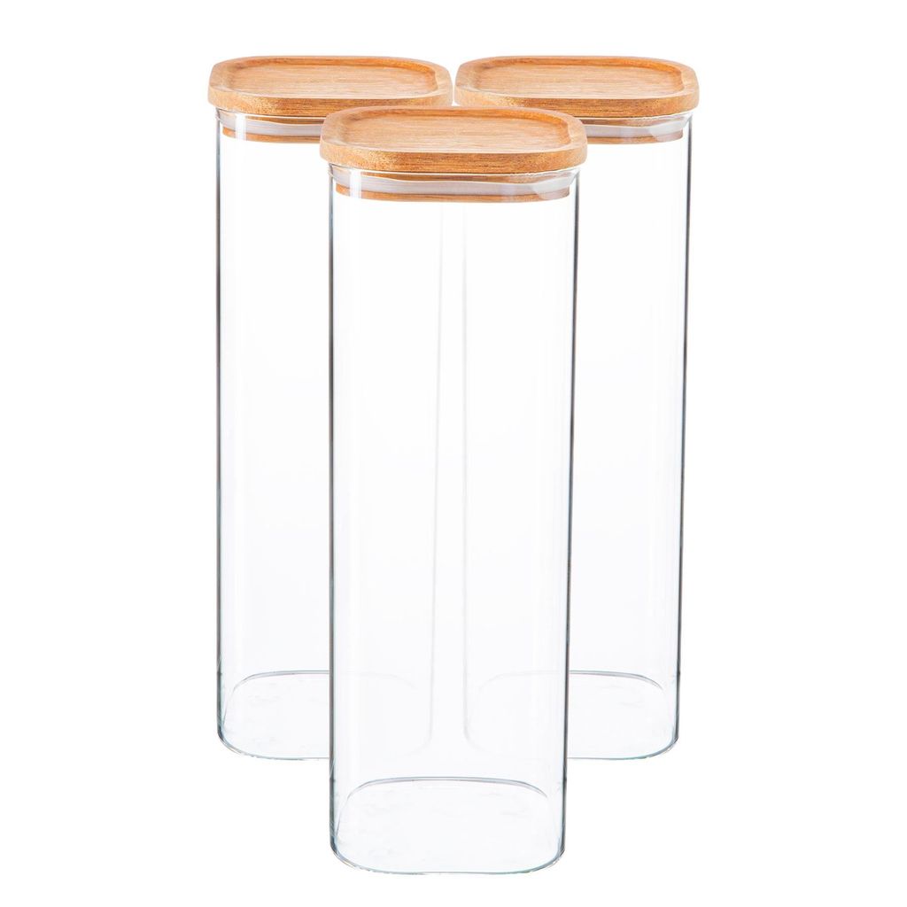 Quadratische Vorratsgläser aus Glas mit Holzdeckel – 2,2 Produktbild 