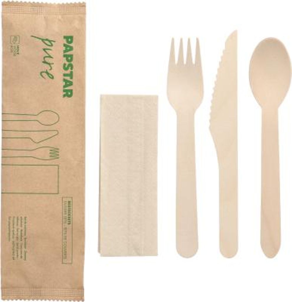Bestecksets, Holz "pure" : Messer, Gabel, Löffel, Serviette Produktbild 