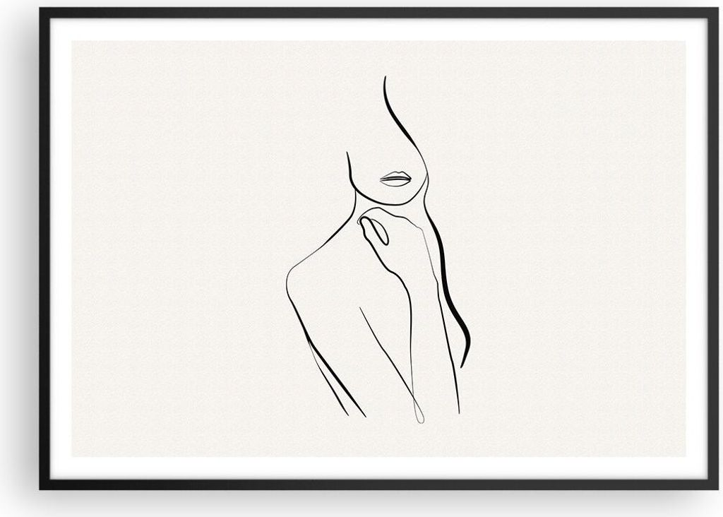 Gerahmtes Poster - Schwarzer Rahmen - Frau Skizze Zeichnung - 100x70 cm - Wand Bild - Wanddeko - Wandbilder - Kunstposter - Wandposter - Bilderrahm...