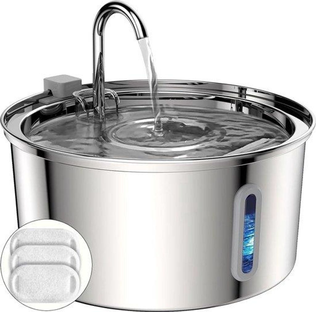 Stahlfreier Katzenwasserbecken mit Beobachtungsfenster - 3,2L Wasserstand Schlauchform - Waschmaschinensicher und Stille Pumpe Doppel-Filter