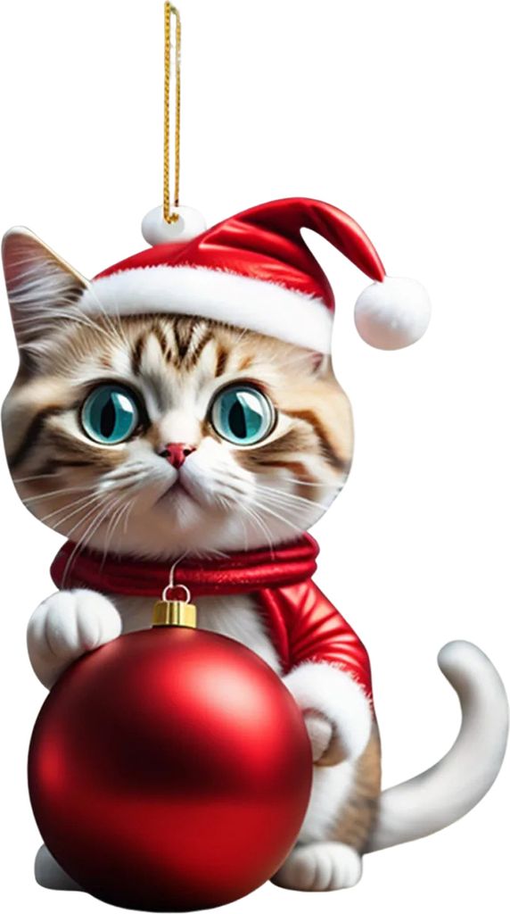 Weihnachts-Katzen-Ornamente, Acryl-Katzen mit Weihnachtsmannmütze, Anhänger, süßes Cartoon-Katzen-Ball-Ornament, 2D-flaches Kätzchen, Weihnach...