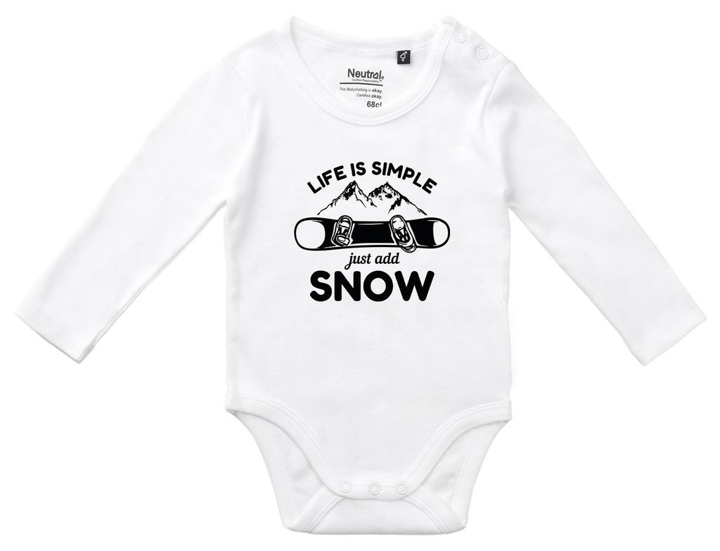 Huuraa Baby Body Snowboard Just add snow 74 White Baumwolle Fairtrade Langarmbody Geschenkidee