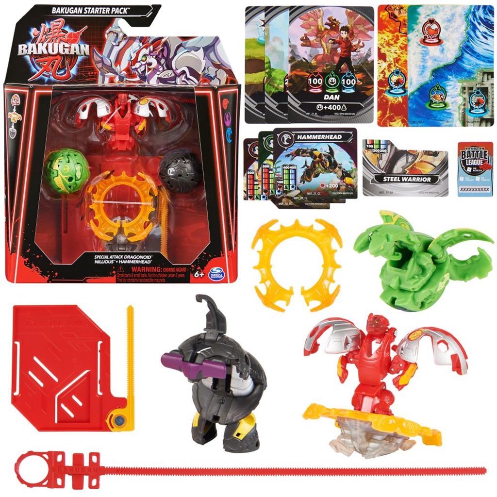 Bakugan 2023 Starter Pack mit 3 Bakugan, Geschicklichkeitsspiel