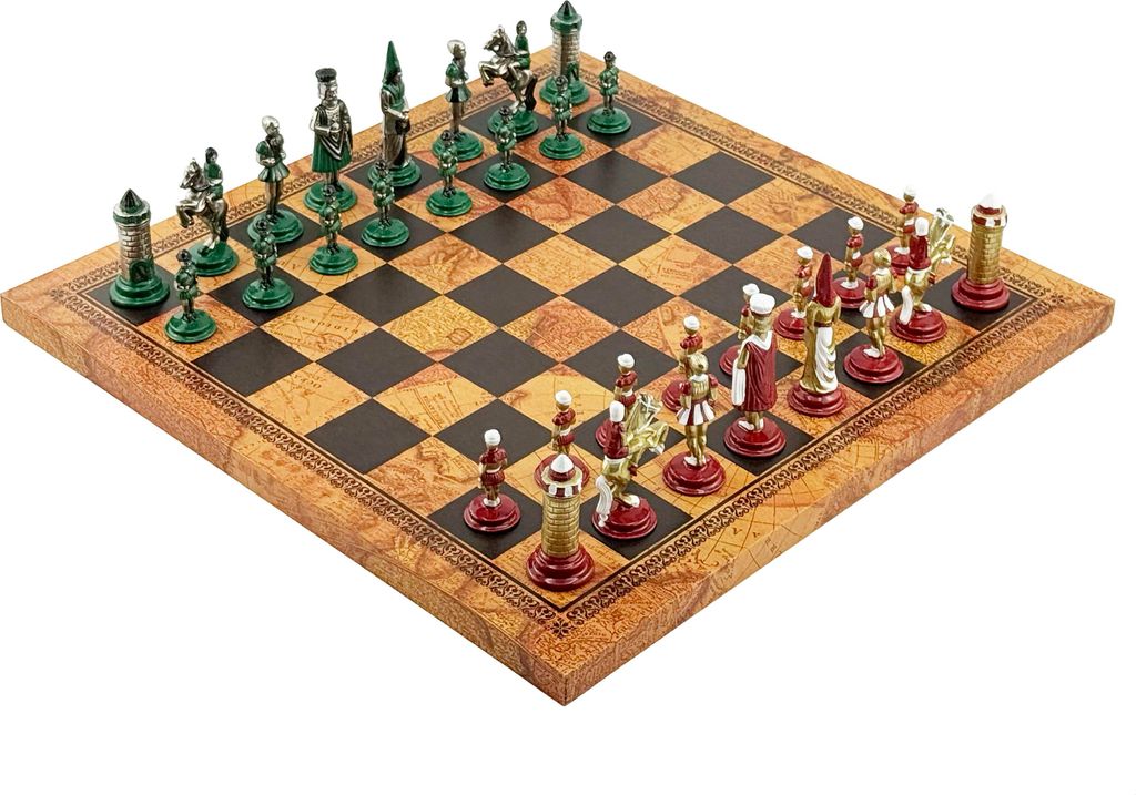Italfama Schachset mit Mittelalter-Figuren + -Schachbrett 33x33 cm