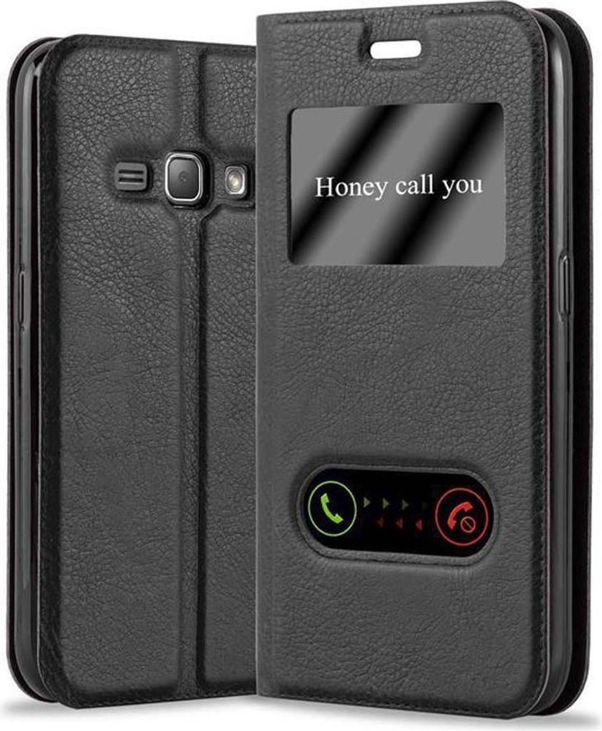 Cadorabo Schutzhülle für Samsung Galaxy J1 2015 Hülle in Schwarz Handyhülle Book Case Cover Etui