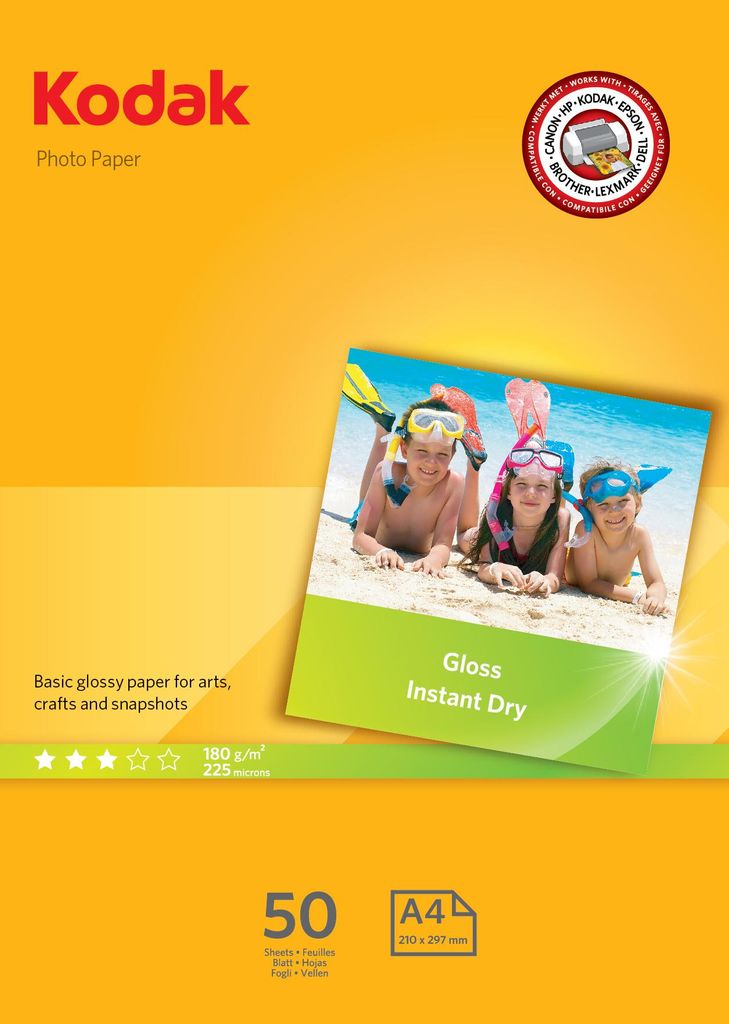Kodak Gloss Insta Dry- Fotopapier A4, 50 Blatt, 180 g, gelb