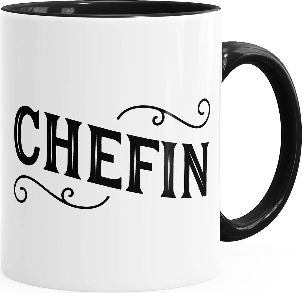 Kaffee-Tasse Chefin mit Innenfarbe und großem Henkel MoonWorks schwarz unisize