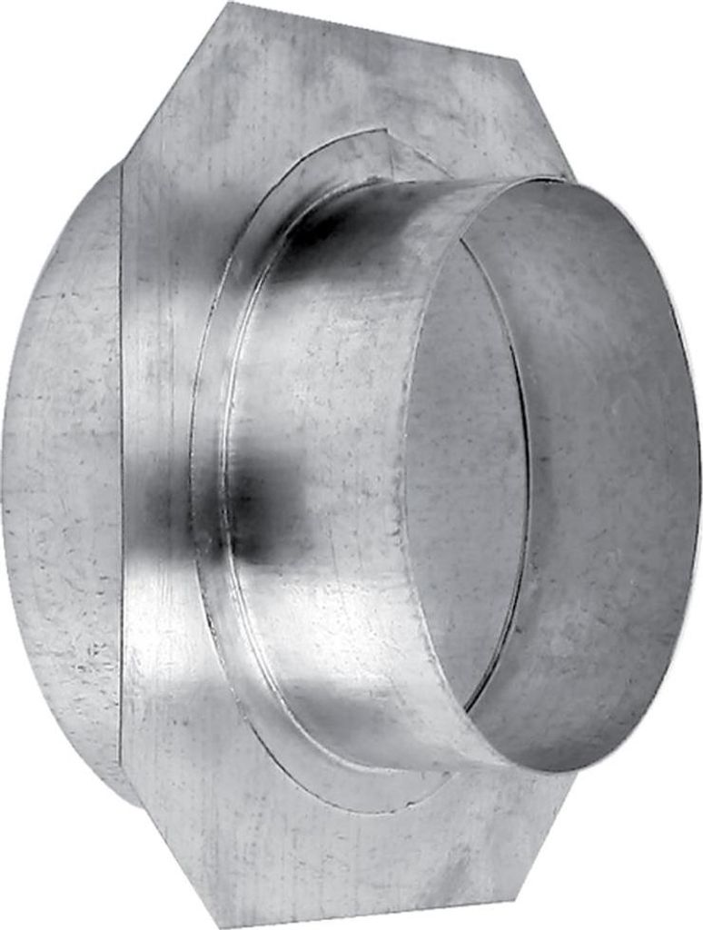 A close-up, studio shot of a metal duct reducer.