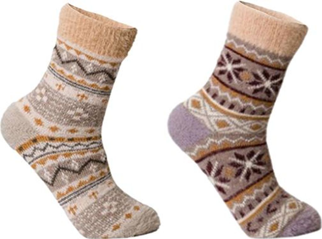 Kuschelsocken Damen Winter 2er Pack – Flauschige Socken aus Baumwolle – Warme dicke Haussocken in Größe 35-38 & 39-42, Farbe:Beige, Größe S...