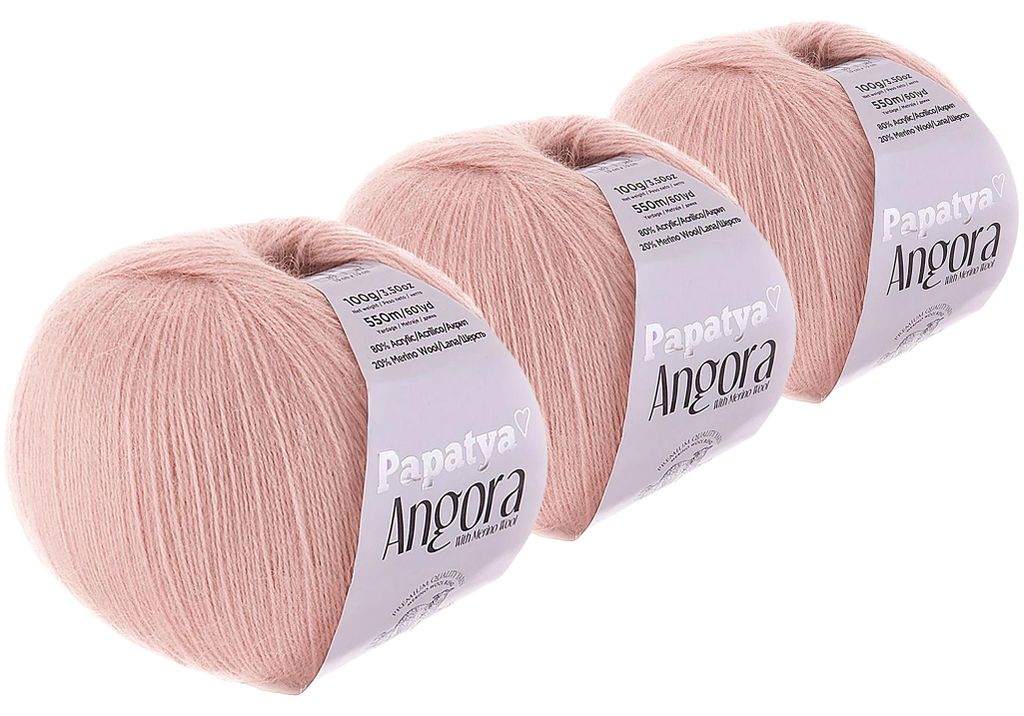 Papatya Angora Style Winterwolle 3er Pack 300g Strickgarn mit 20% Merinowolle Oeko-Tex Altrosa.