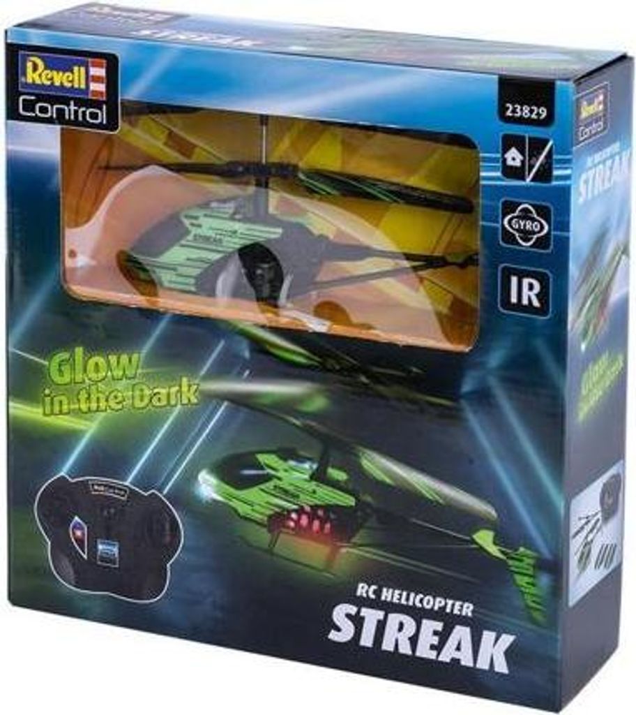 Revell Control – Hélicoptère RC Phosphorescent Streak Vert, 2 Voies, Facile à Piloter, Recharge Sur Radio, Vole 5-7 Min, Dès 8 Ans