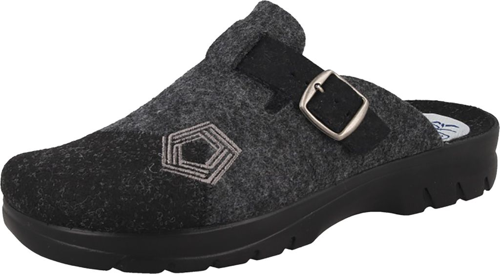 Fly Flot Herren Pantoffeln Hausschuhe Filz mit Schnalle, Größe:45 EU, Farbe:Schwarz