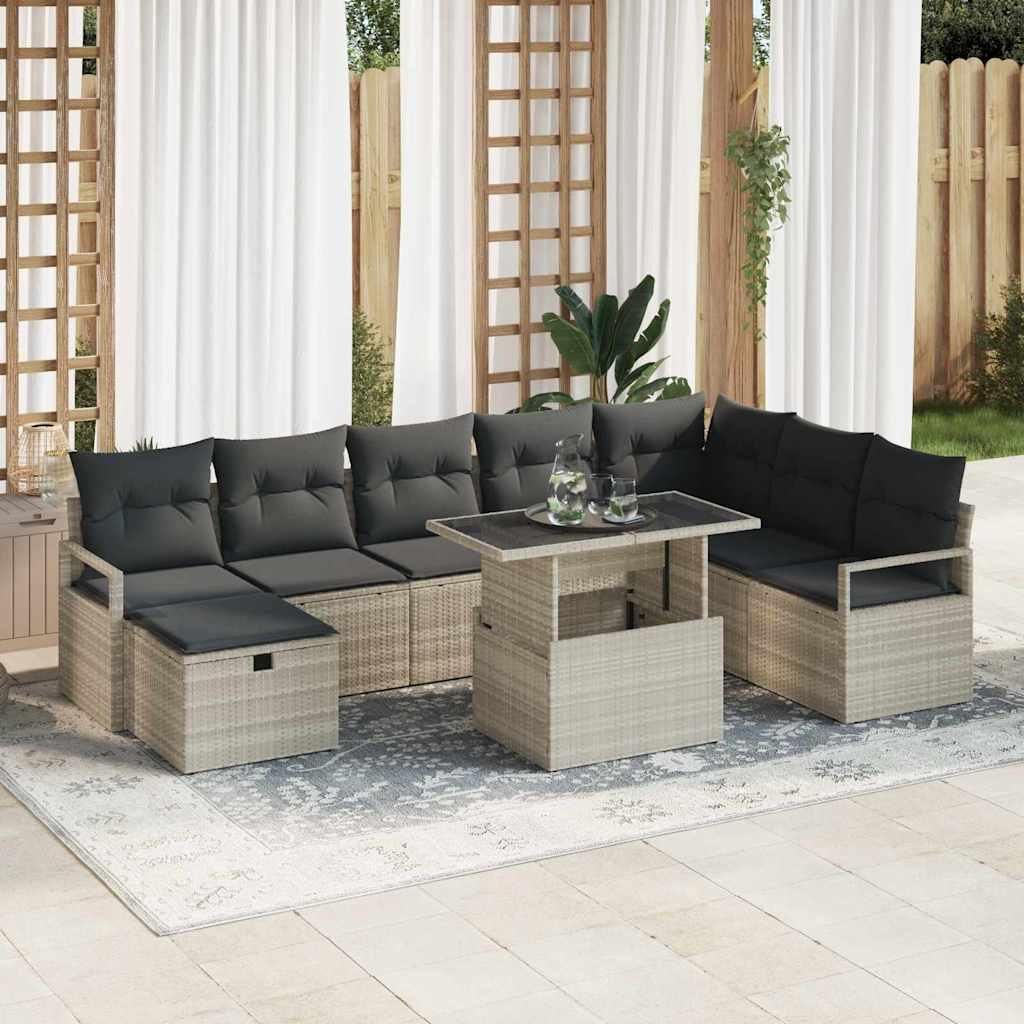 Maison Exclusive - Garten-Sofa-Set mit Kissen 9 pcs Hellgrau Poly Rattan