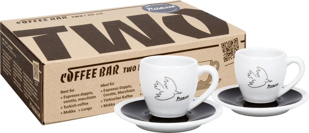 Könitz Espressotassen 2er Set Coffee Bar Two - Picasso La Colombe de Paix, Porzellan, Schwarz, 80 ml, 17 5 800 1989