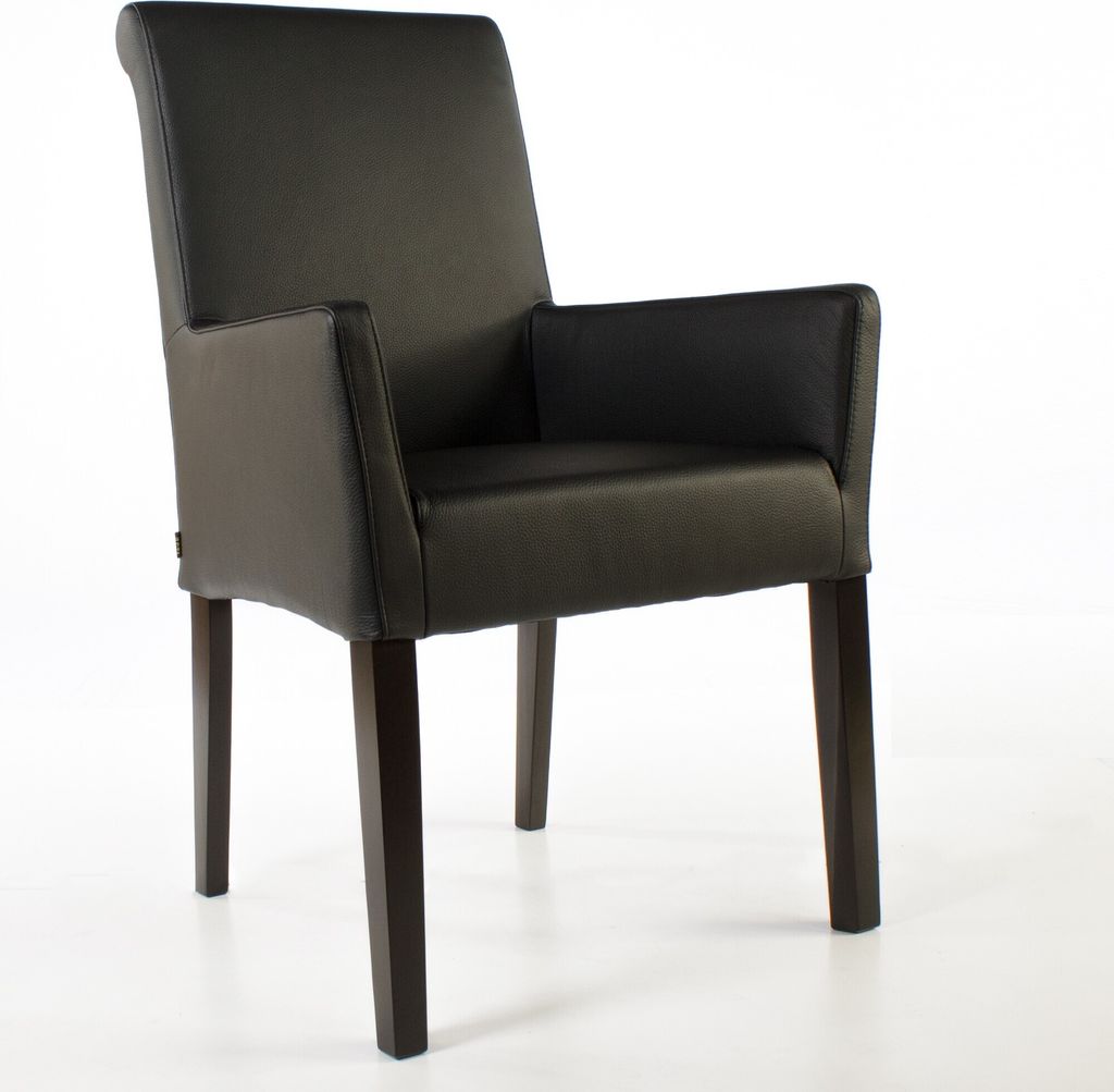 Armlehnstuhl Galdo Echtleder Sessel Stuhl Schwarz Wenge Büro Esszimmer Besucher