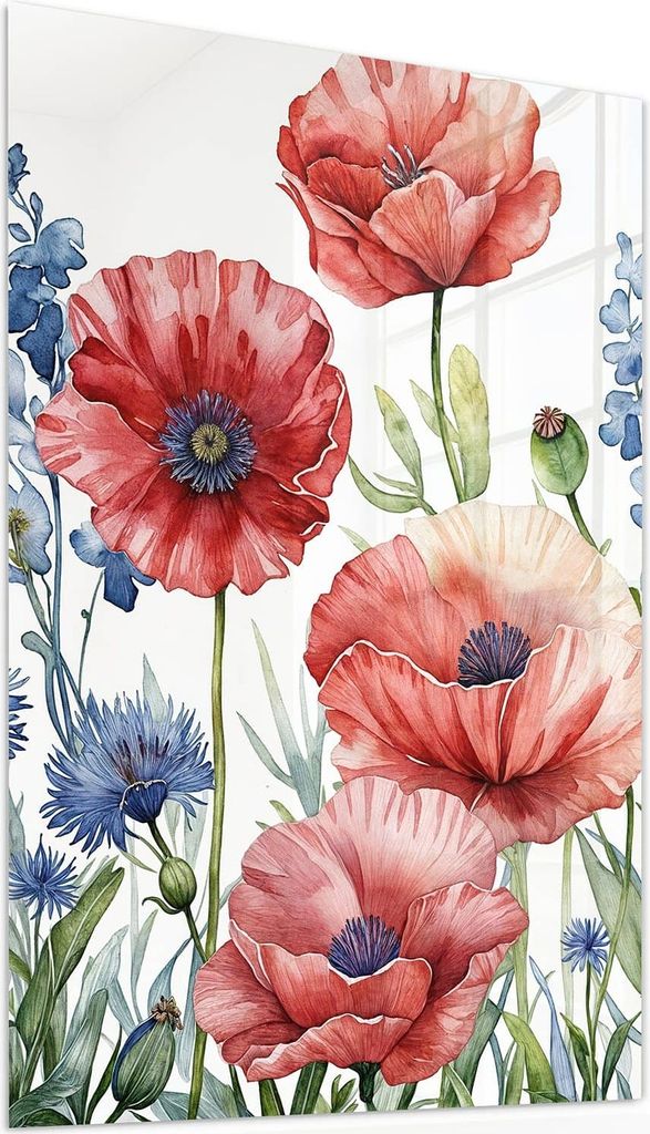 Glasbild 50x75cm in XXL für Wohnzimmer, Schlafzimmer Motiv Blumenwiese Kunstvoll