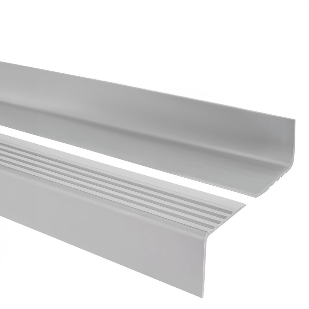 QUEST Treppenkantenprofil 40x52mm, 1.5m, Treppenprofil PVC für Treppenstufen, Treppenkantenschutz mit Rillen, Antirutsch, RGP, hellgrau