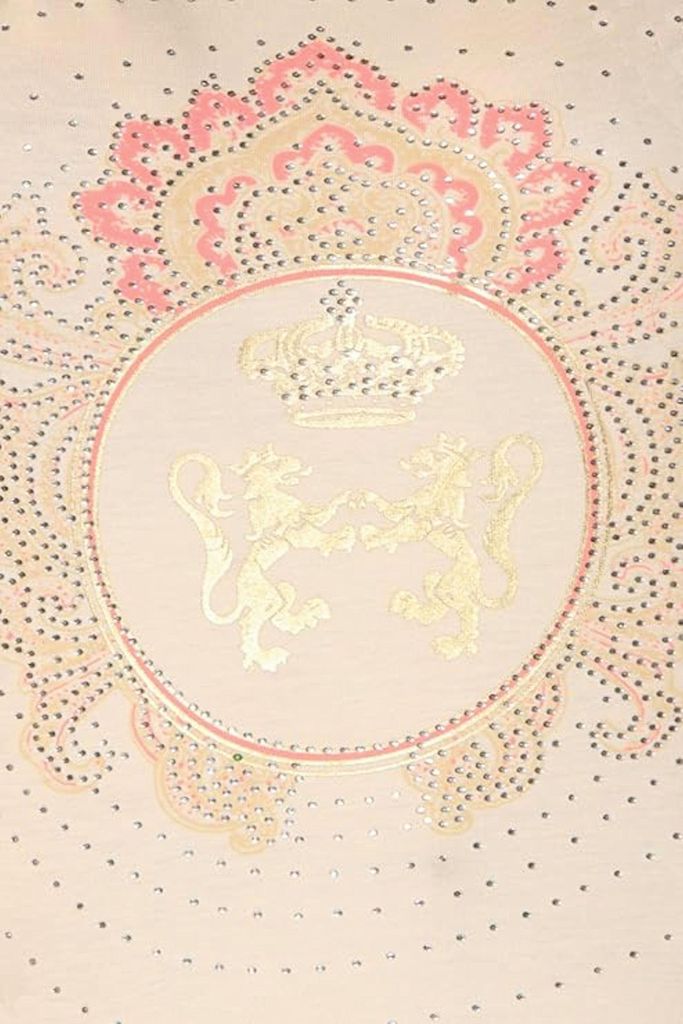 Di & A T-Shirt mit Löwen-Wappen 13318 Top Damen Shirt mit Strassstein Motiv Baumwolle in beige, Gr. L/XL