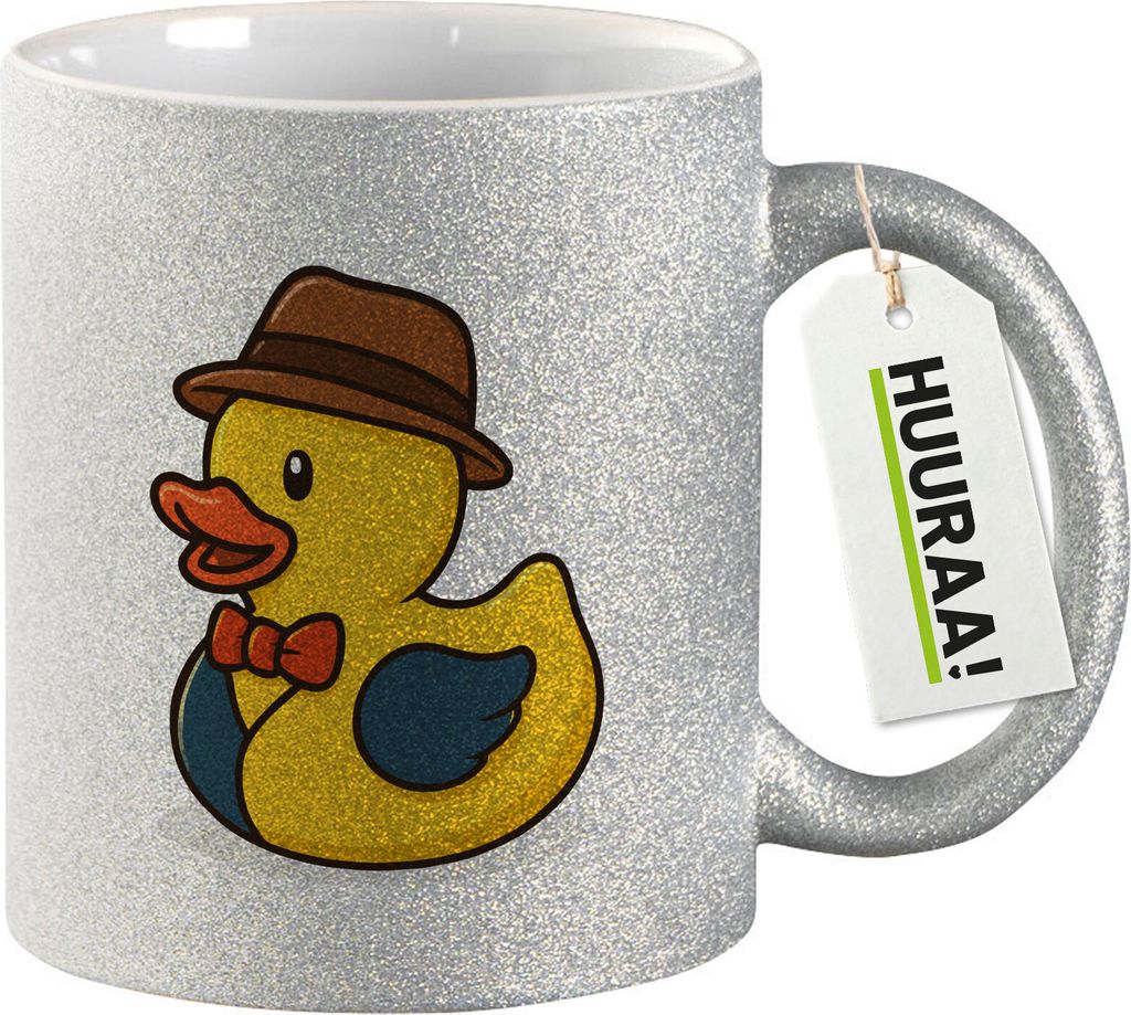 Huuraa Glitzertasse Quietscheente Verkauf Comic Gummiente 330ml Silber Keramik Kaffeebecher Geschenkidee