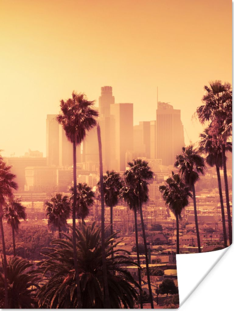 MuchoWow Poster Palme - Skyline - Sonnenuntergang - Architektur 90x120 cm - Wohnzimmer