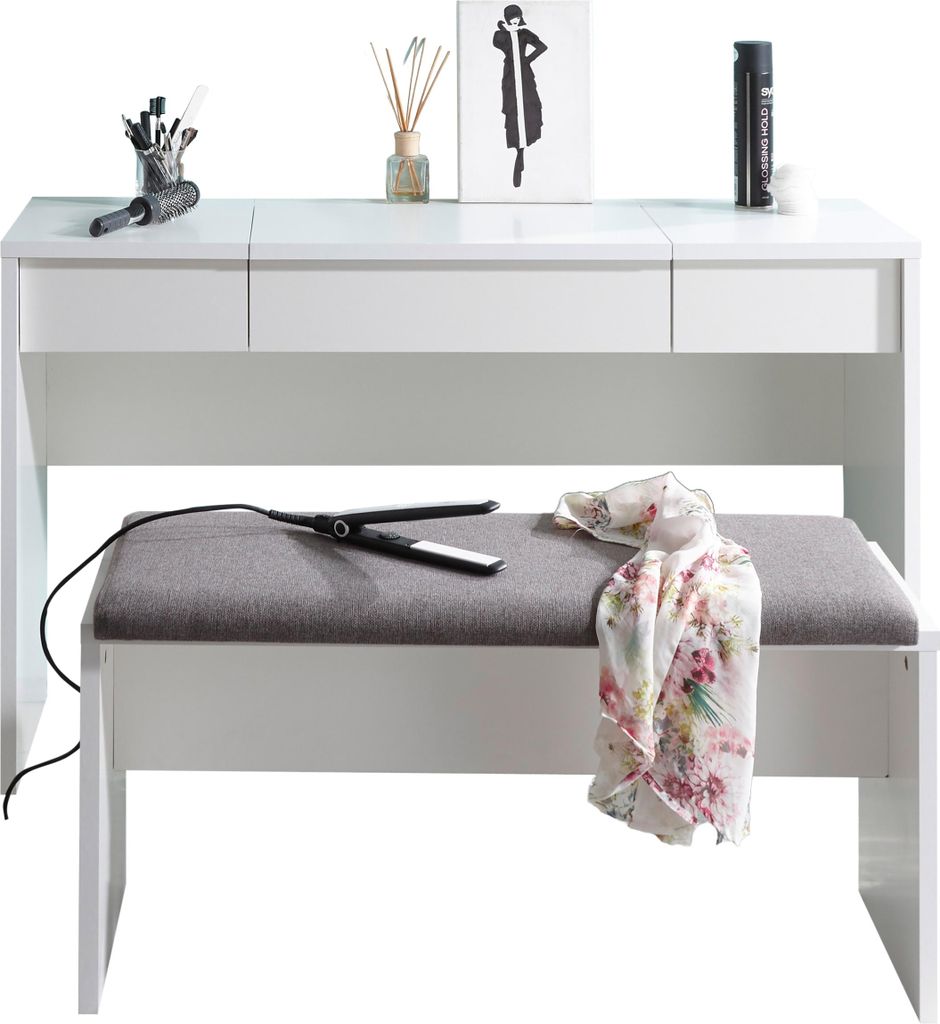 Schminktisch Alizée 125cm, 2 Schubladen und 1 Tür - weiß