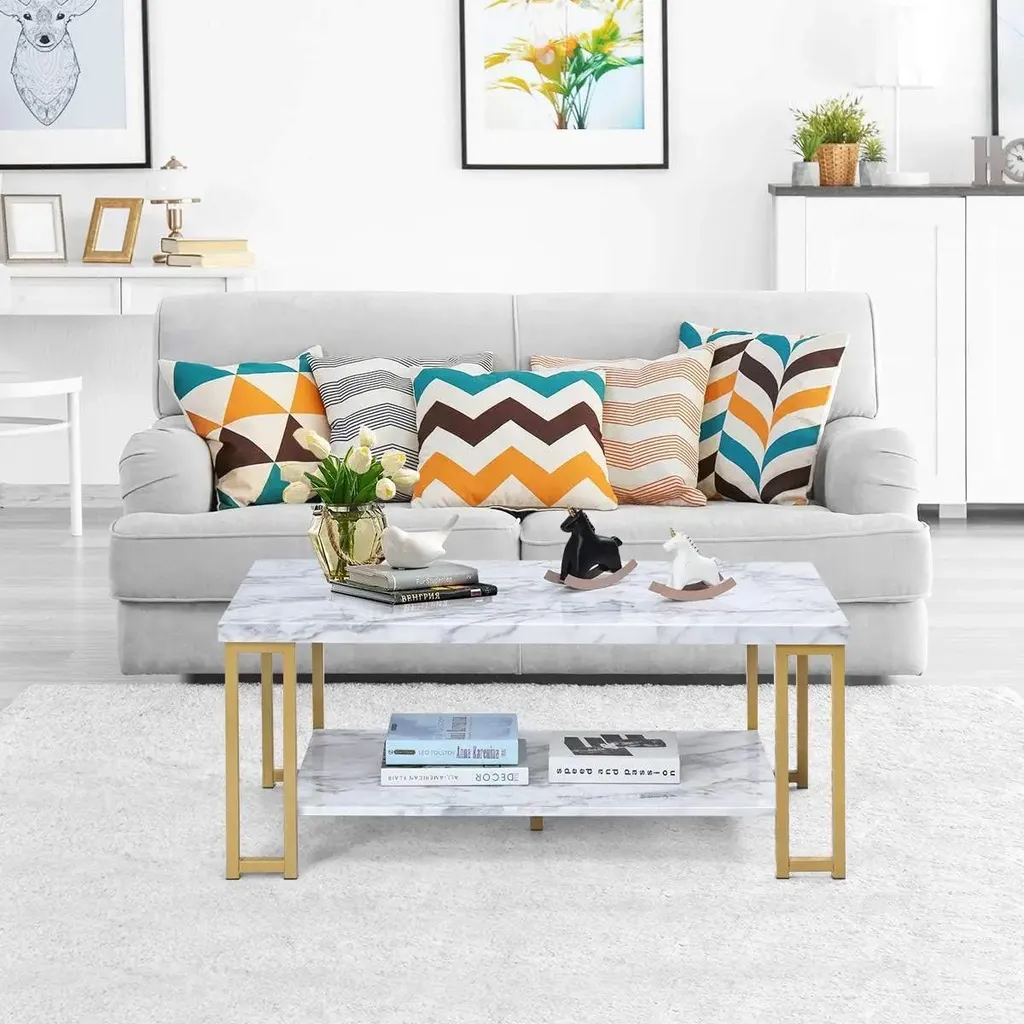 Table basse rectangulaire blanche piètement bois style moderne 100x60cm - 3