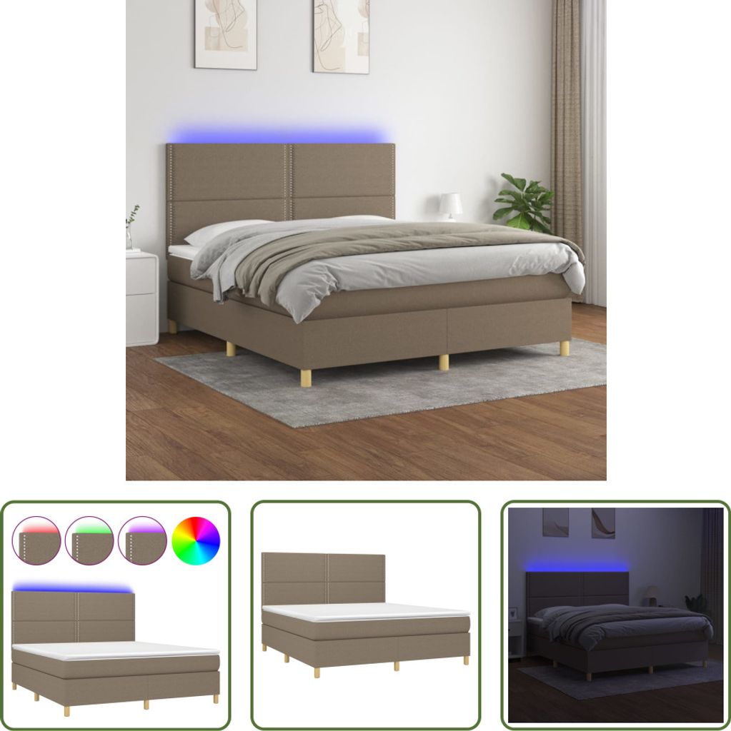 The Living Store Boxspringbett mit Matratze & LED Taupe 180x200 cm Stoff