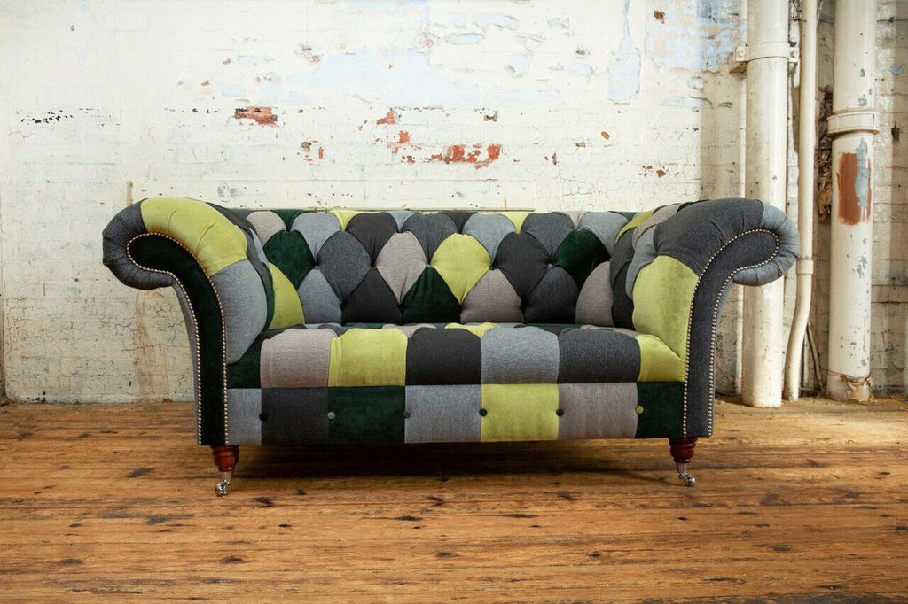 Design Sofa 2 Sitzer Couch Polster Sofas Stoff Wohnzimmer Bunt Textil Couchen