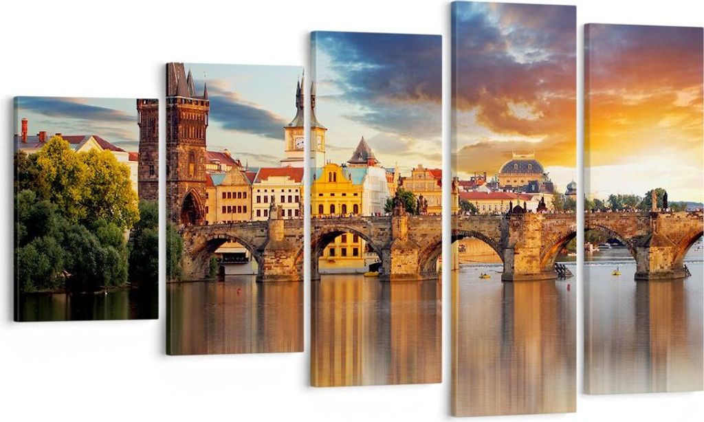 Bild auf Leinwand - Leinwandbild - Prag brücke geschichte fluss - 100x60cm - Wand Bild - Wanddeko - Leinwanddruck - Bilder - Kunstdruck - Wanddeko...