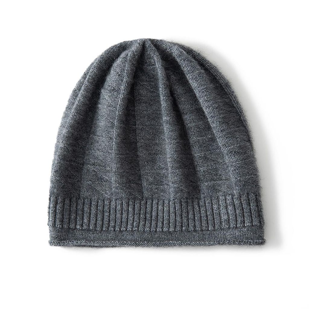 Merino Strickmütze Grau Uni Winter Beanie 100% Wolle, A0710
