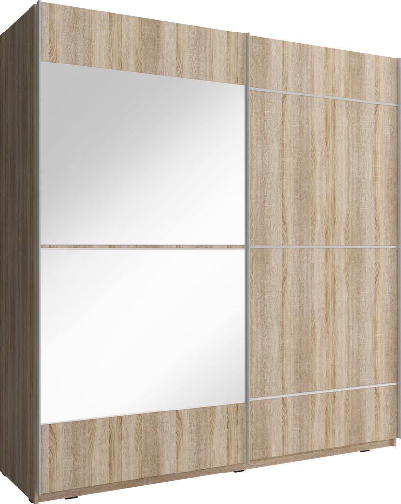 Kleiderschrank Schwebetürenschrank mit Spiegel 2-türig Schrank mit Einlegeböden und Kleiderstange Gaderobe Schiebtüren, Schlafzimmer, Schiebtü...