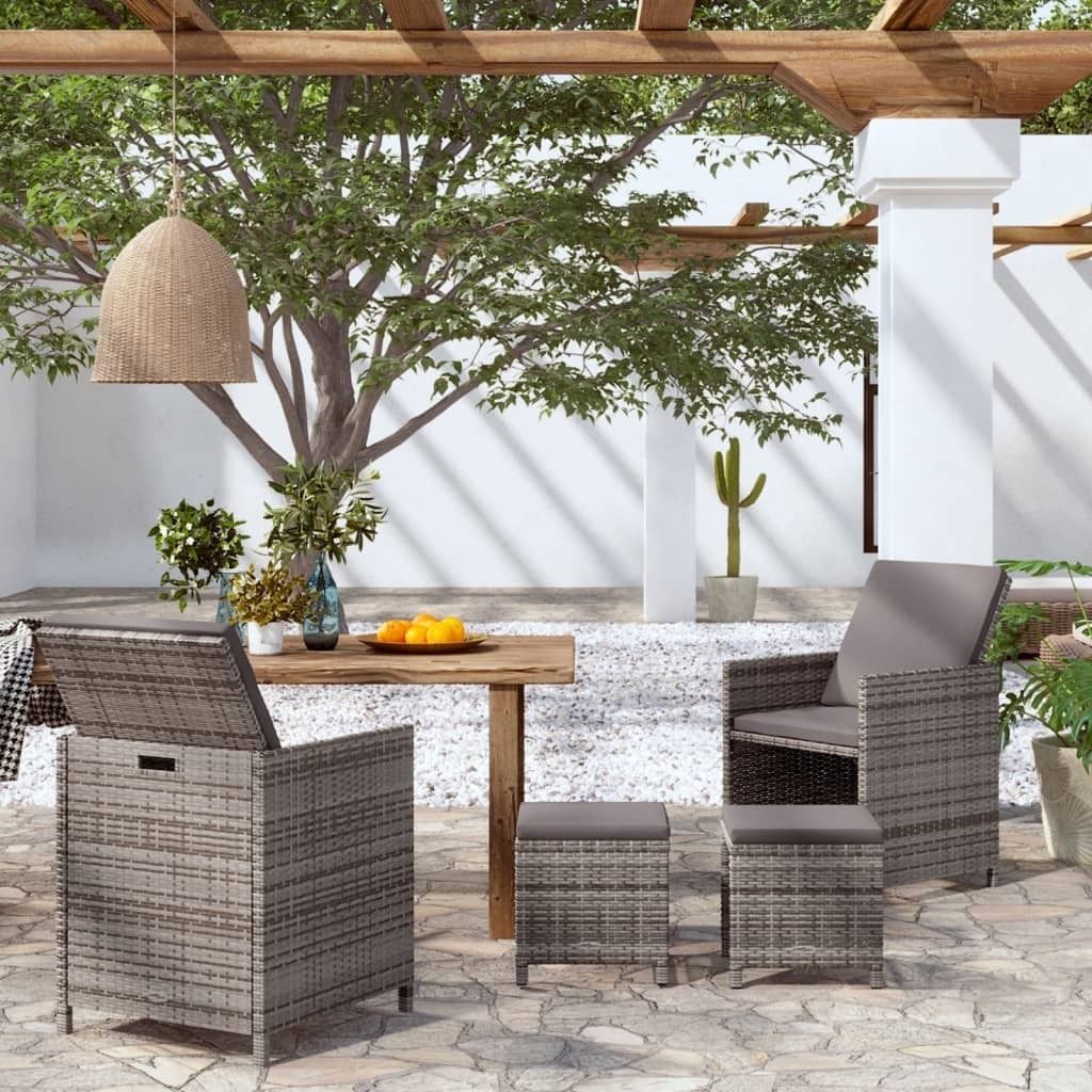 4-tlg. Gartenstuhl und Hocker Set Poly Rattan Grau , Gartenstühle Design 2024