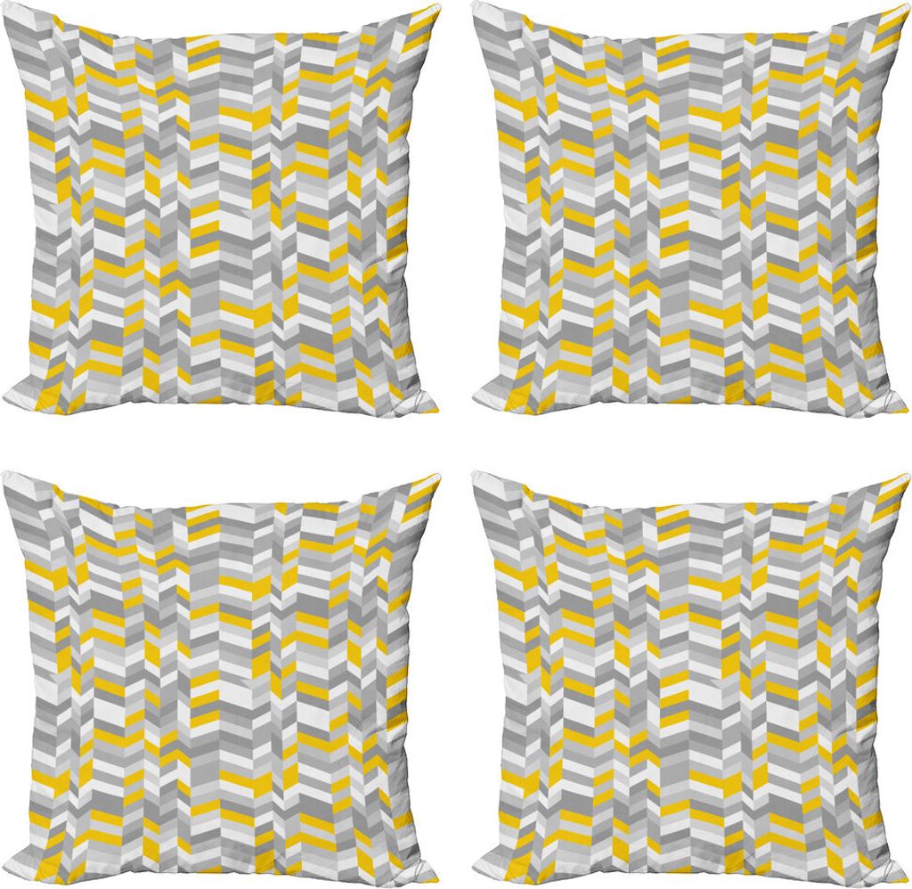 ABAKUHAUS Grau und Gelb Kissenbezug Set (4 Stück), Home Style Zig Zag, Moderner Doppelseitiger Digitaldruck, 45 cm x 45 cm, grau Gelb