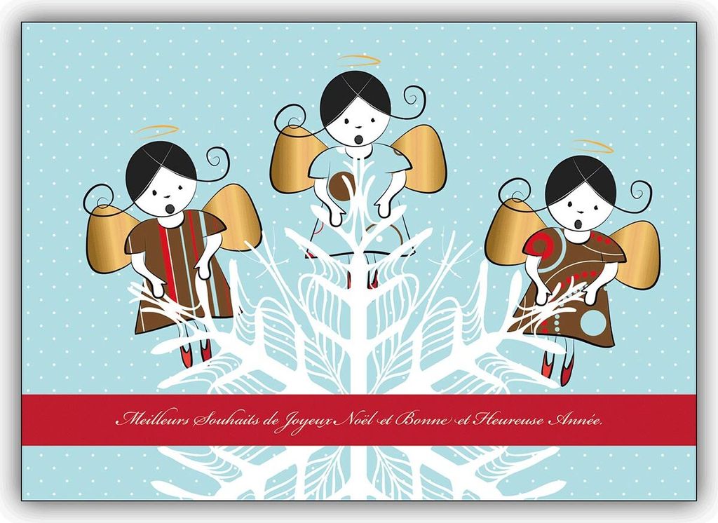 4x Niedliche franz. Weihnachtskarte mit Engels Chor: Meilleurs Souhaits