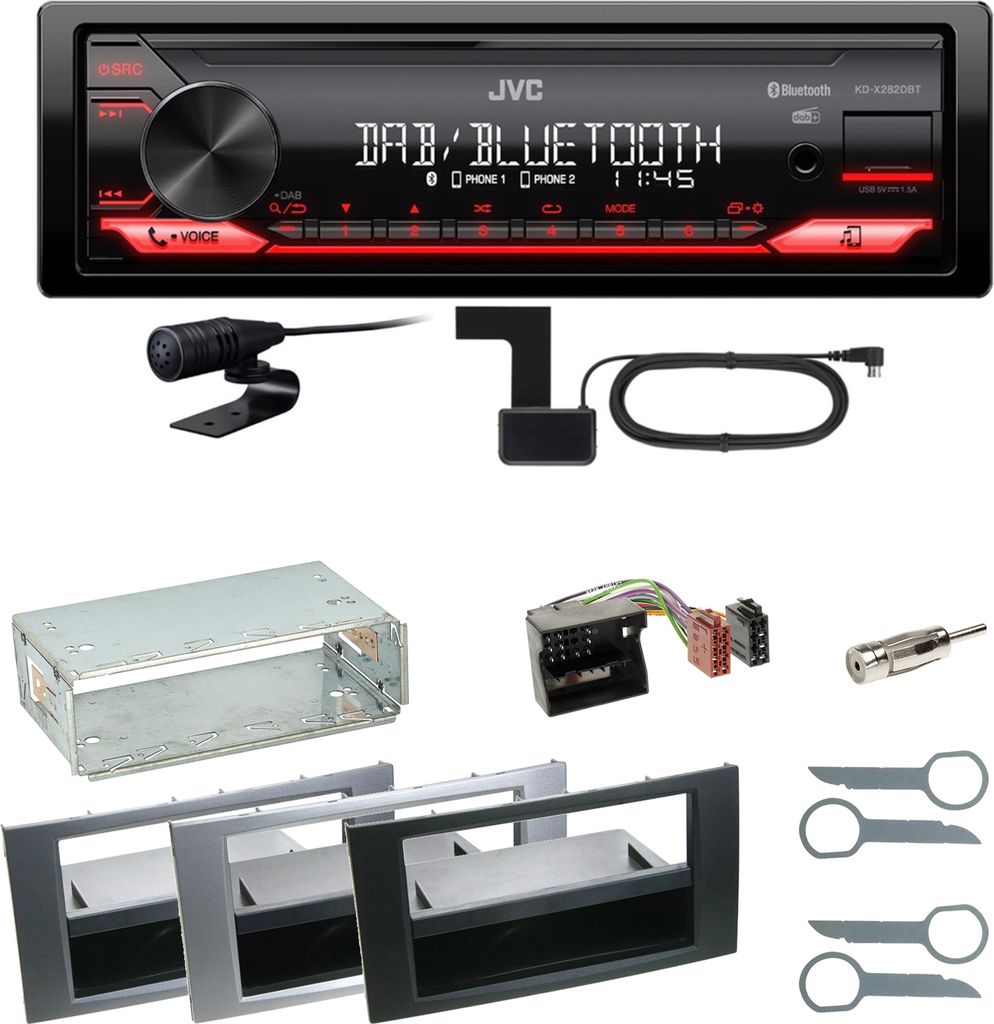 JVC KD-X282DBT Bluetooth DAB Einbauset für Ford Focus C-Max Fiesta Transit