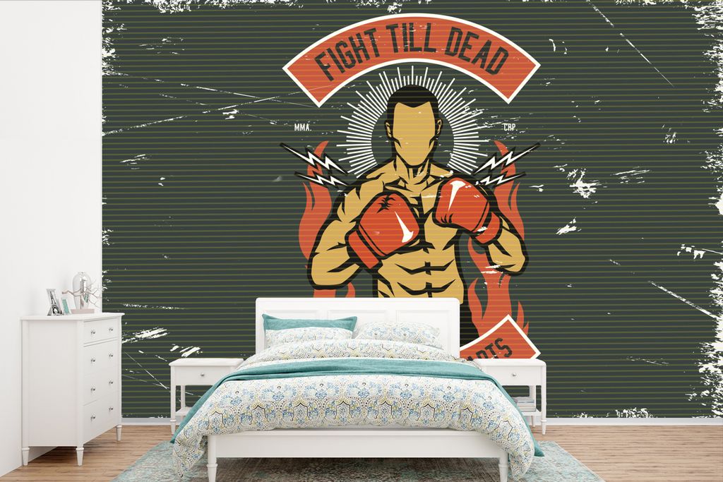 MuchoWow Fototapete für Wohnzimmer oder Schlafzimmer Wandtapete Vinyl Motivtapete Boxen - Mann - Retro - Zeichnung - 360x240 cm - Vinyl-Tapete